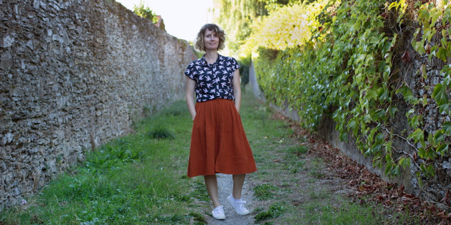 Ensemble Jupe en double gaze de coton et haut en viscose