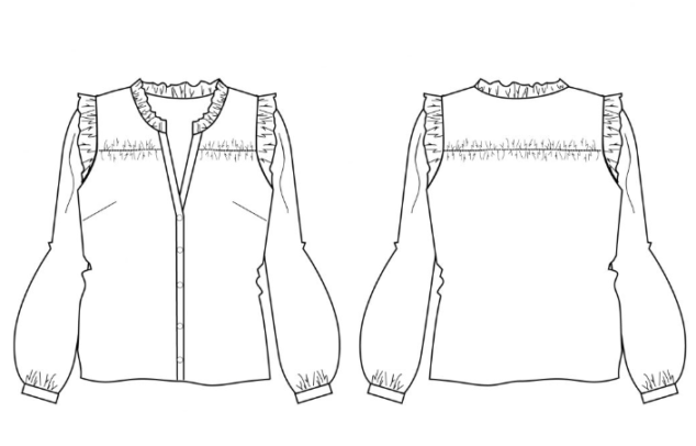 dessin technique du modèle de la blouse Noelie de Clematisse Pattern
